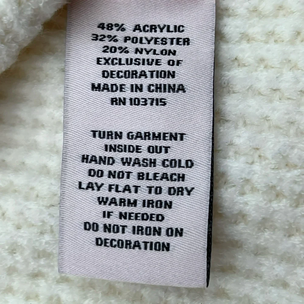 Nanette Lepore Waffle Knit Cardigan Medium Cream Tweed Denim Floral Trim Preppy